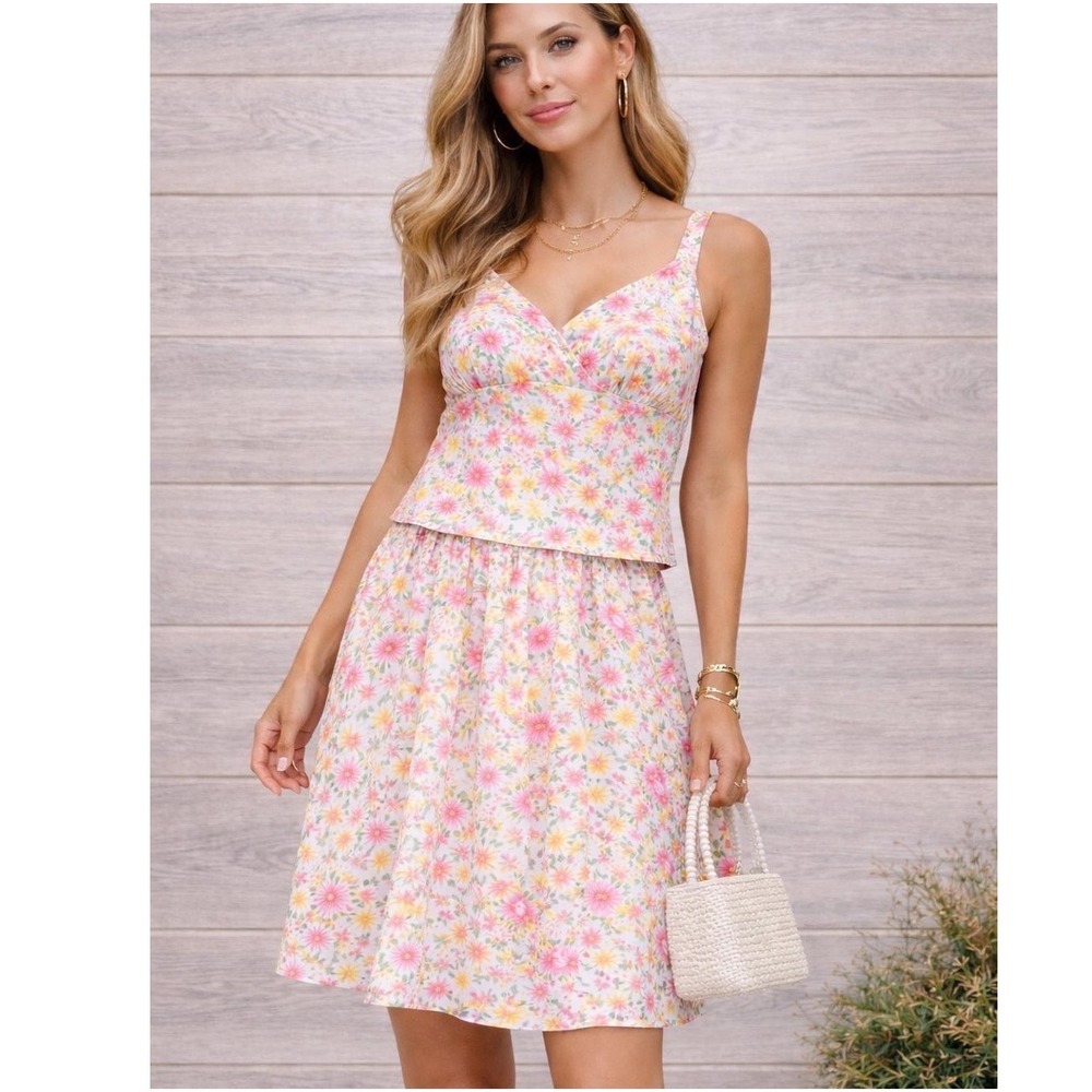 Gymboree Floral 2 Piece Cotton Cami Top and Skirt Pink Yellow Size 10‎ Vintage